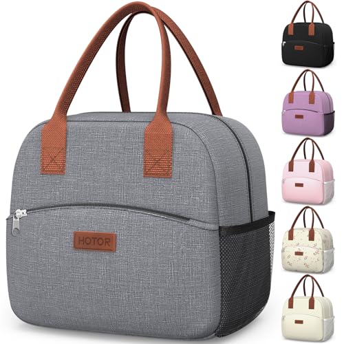 HOTOR Bolsas de almuerzo para mujeres y hombres, resistente al desgaste y a prueba de fugas, bolsa de almuerzo aislada con gran capacidad, caja térmica multifuncional para oficina, picnic, gris, 27 x