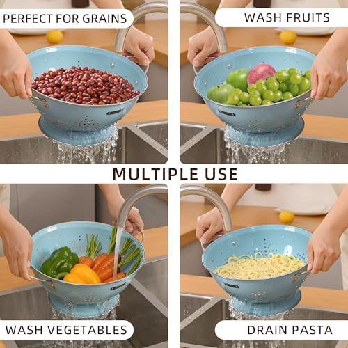 Befare Metal Colander 2 Pack, Strainer Bowel With Handles 2Qt & 6Qt Powder Coated Solid Ring Base Heavey Duty Kitchen Drainer Basket For Pasta Veggies And Fruits,New Home Apartment Essentials  thumb #5