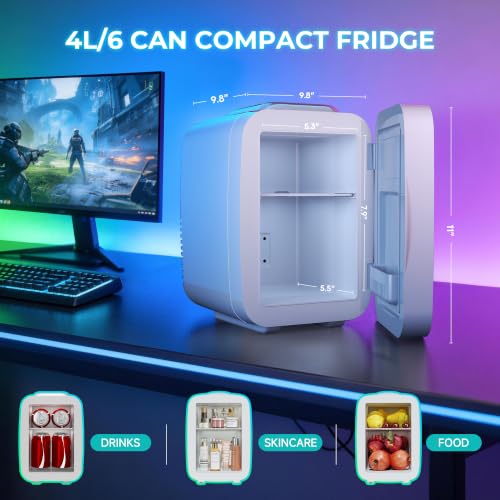 Image of BEICHEN Mini Fridge 4L /6 Can With APP Light Controller for Gaming Room | 4L compact design| APP-controlled customized gaming light | Silent & energy-saving | AC /DC for home & auto |White