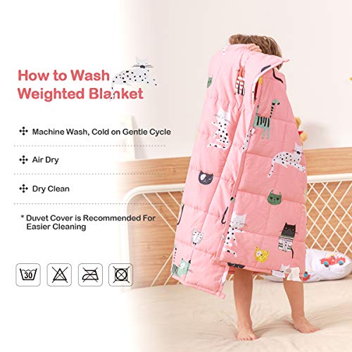 Sivio Weighted Blanket - 100% Cotton Heavy Blanket 7lbs, 41 x 60 inches, Washable Breathable Soft Throw Blanket for Calm Sleeping for Home and School Nap, Pink Cat