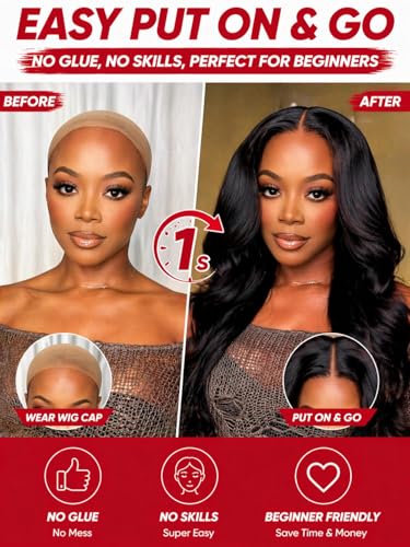 Image of Beauty Forever Easy Put On & Go Glueless Human Hair Wig for Beginners, 7x5 Pre-Cut Lace Front Body Wave Wig, Bye Bye Knots, Pre Plucked, Natural Looking Wig 150% Density Natural Color 20 Inch
