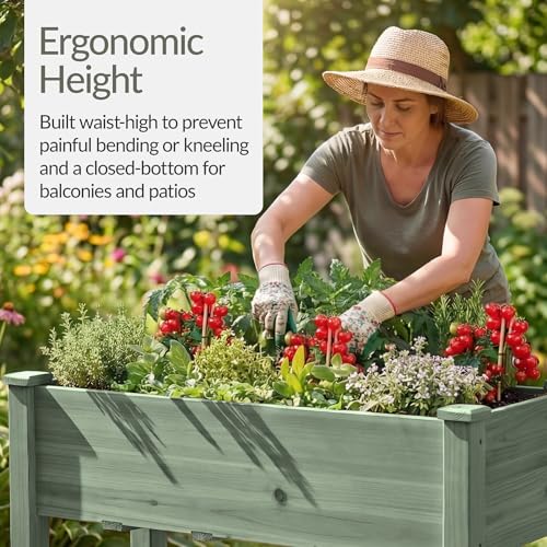 Image of Best Choice Products 48x24x30in Raised Garden Bed, Elevated Wood Planter Box Stand for Backyard, Patio, Balcony w /Bed Liner, 200lb Capacity - Sage