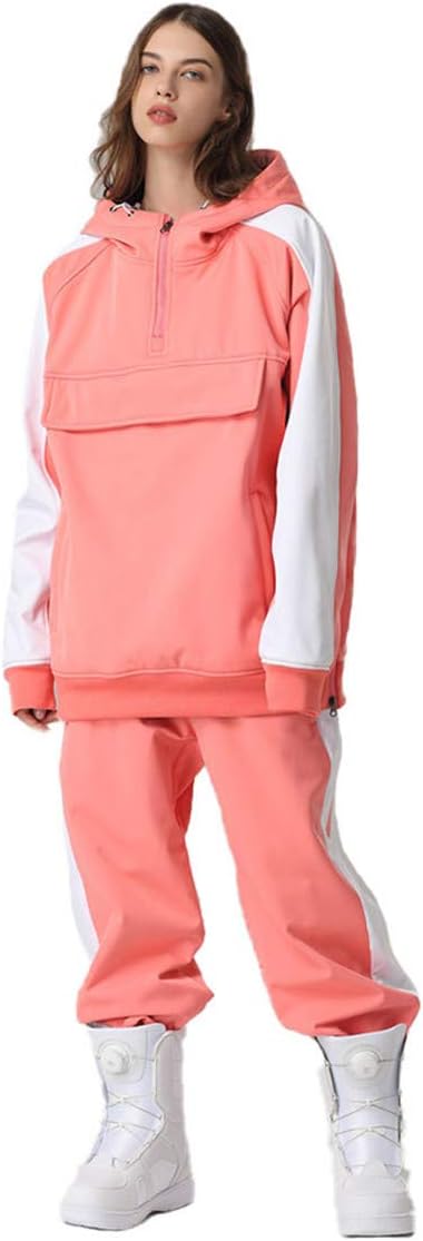 Male Female Snowsuits Skiing Snowboard Hoodie Windproof Waterproof Snow Snowboard Coat with Ski Bib Pants Set for Outdoor