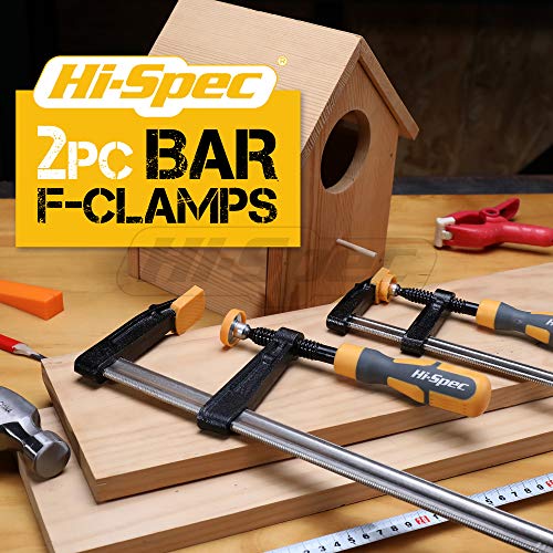 Hi-Spec 2pc Steel Bar F Clamps Set. Heavy Duty 200, 300mm / 8, 12” Sizes. Your Essential Hand Tools for Woodwork, Metalwork & Carpentry