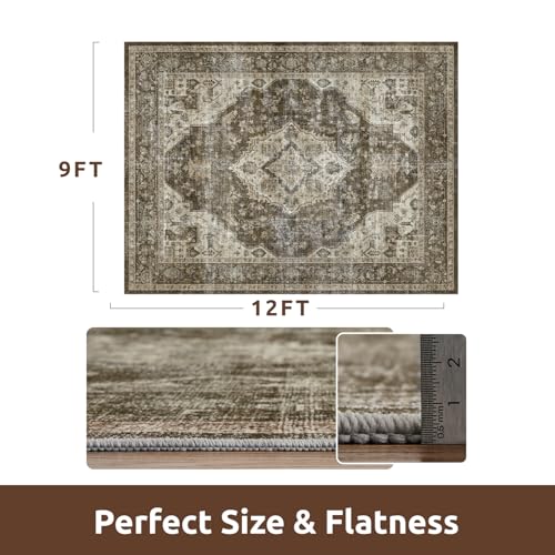 AMOAMI-Area Rug 9X12 Rugs for Living Room-Vintage Soft Coffee&Brown Rugs for Bedroom-Non Slip Carpet-Washable Rug for Dining Room Living Room Bedroom Office Under Table