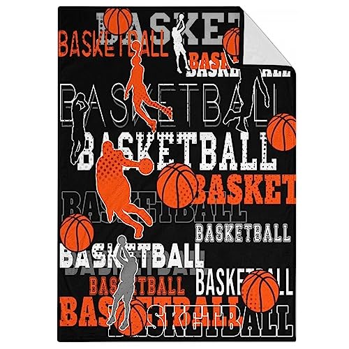 Mercuryelf Basketball Throw Blanket - Soft, Fuzzy & Warm - 30x40 Inches Small Blankets for Lap, Crib - Black Sports Throws Gift for Basketball Lovers