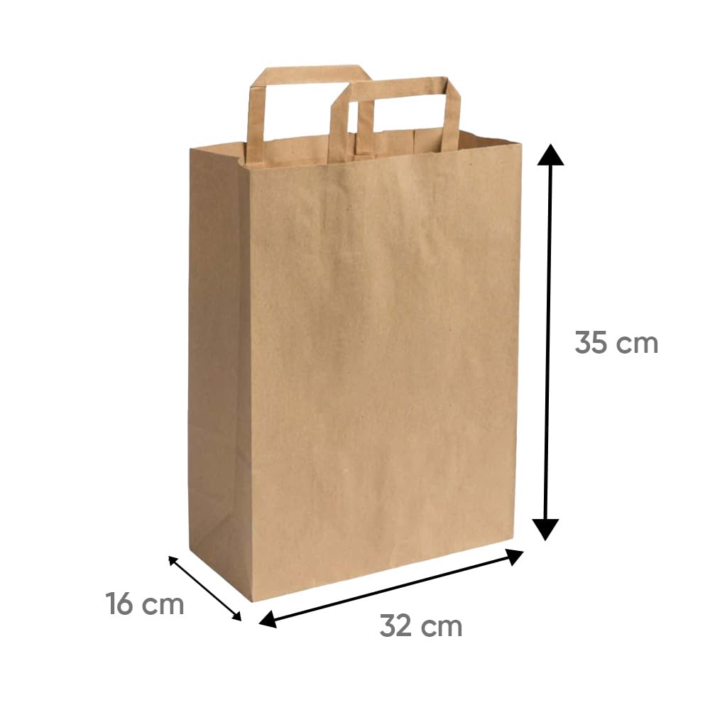 250 Sacs de course en papier kraft 32x16x35 cm couleur brun poignées plates