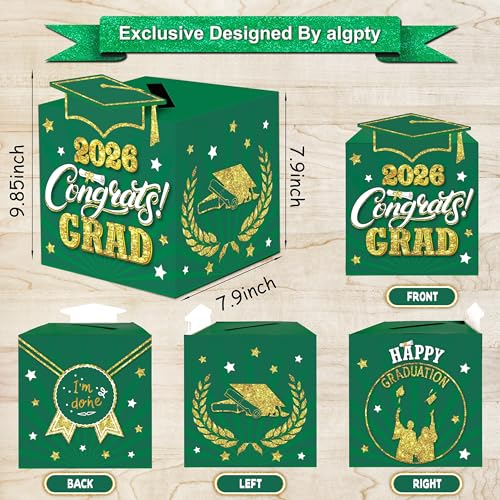 Image of Graduation Decorations Green and Gold 2026 - Guest Book Alternative, Graduation Cards Box with 36PCS Advice Cards, Signature Board Congrats Grad Decoration Graduation Supplies 2026