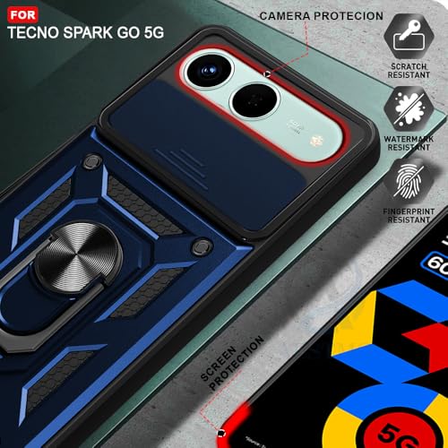 Image of AESTMO Tough Armor Tecno Spark GO 5G Bumper Back Case Cover | Ring Holder & Sliding Camera Shield Cover | 360 Degree Protection Back Case Cover for Tecno Spark GO 5G (Blue)