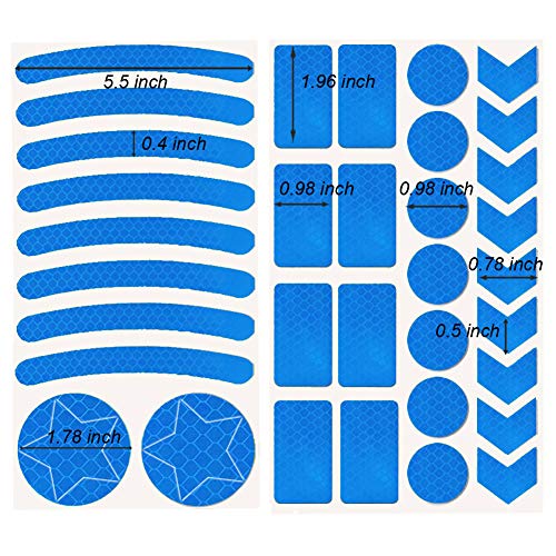 Leasinder 55 Pcs Reflective Stickers For Helmet Bicycle Reflective Tape Night Safety Stickers Decals For Motorcycle, Helmets, Bike, Strollers, Wheelchairs, Scooter, Wheelchairs (Blue) #TOP2