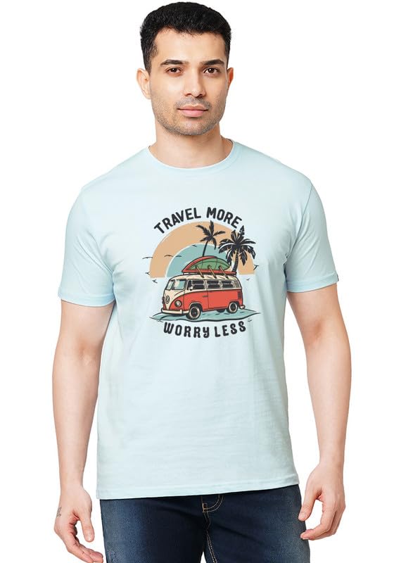 Image of Wear Your Opinion Men's Premium Cotton Printed Round Neck T-Shirt (Design: Travel More Worry Less)