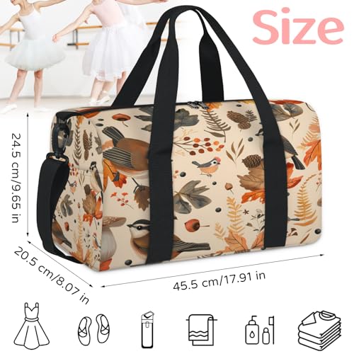 Autumn Birds Maple Leaves Berries Gym Bag for Women, Duffle Bag for Travel Sport, Lightweight Waterproof Carry on Weekender Dance Yoga Workout Bags2