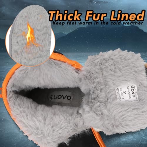 UOVO Kids Boys Winter Snow Boots Ankle Fleece Fur Lined Slip Resistant Outdoor Warm Shoes（12 Little Kids, Black Orange）2