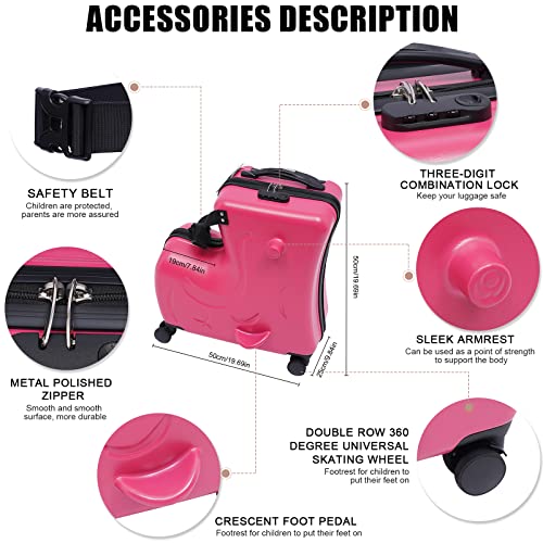 DNYSYSJ 20 Inch Children's Ride On Trolley Luggage-Fuchsia Portable Universal Wheel Luggage Carry On Luggage-Waterproof Unisex Travel Kids luggage kid suitcase rideable2