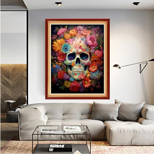 Image of Dooxvey Cross Stitch Kits for Adults Beginners,Full Range of Cross-Stitch Stamped Kits Needlepoint Kits for Beginners Embroidery Kits 11CT Cross Stitch Patterns-Skeleton Flower 16x20 inch