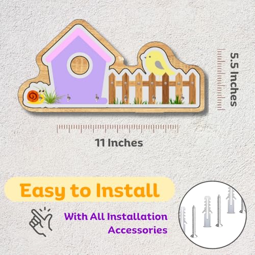 Image of Wooden Birdhouse Wall Mount Key Hanger for Home Office Decorative Wall Mounted Stylish Key Hanger for Home Decor (V-House Keyholder Purple)