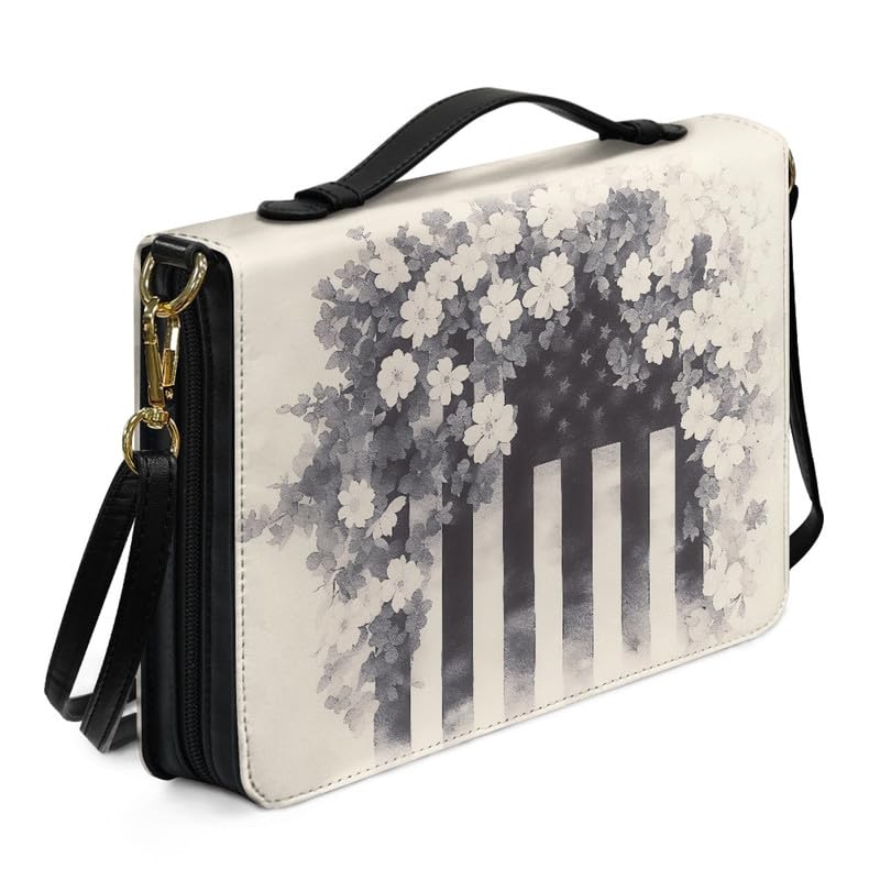 Kuiaobaty American Flag Large Bible Cover with Handle,Soldier Memorial Day Carrying Book Case Church Bag Forget-Me-Not Bible Study Carry Bible Book Bag — image 1