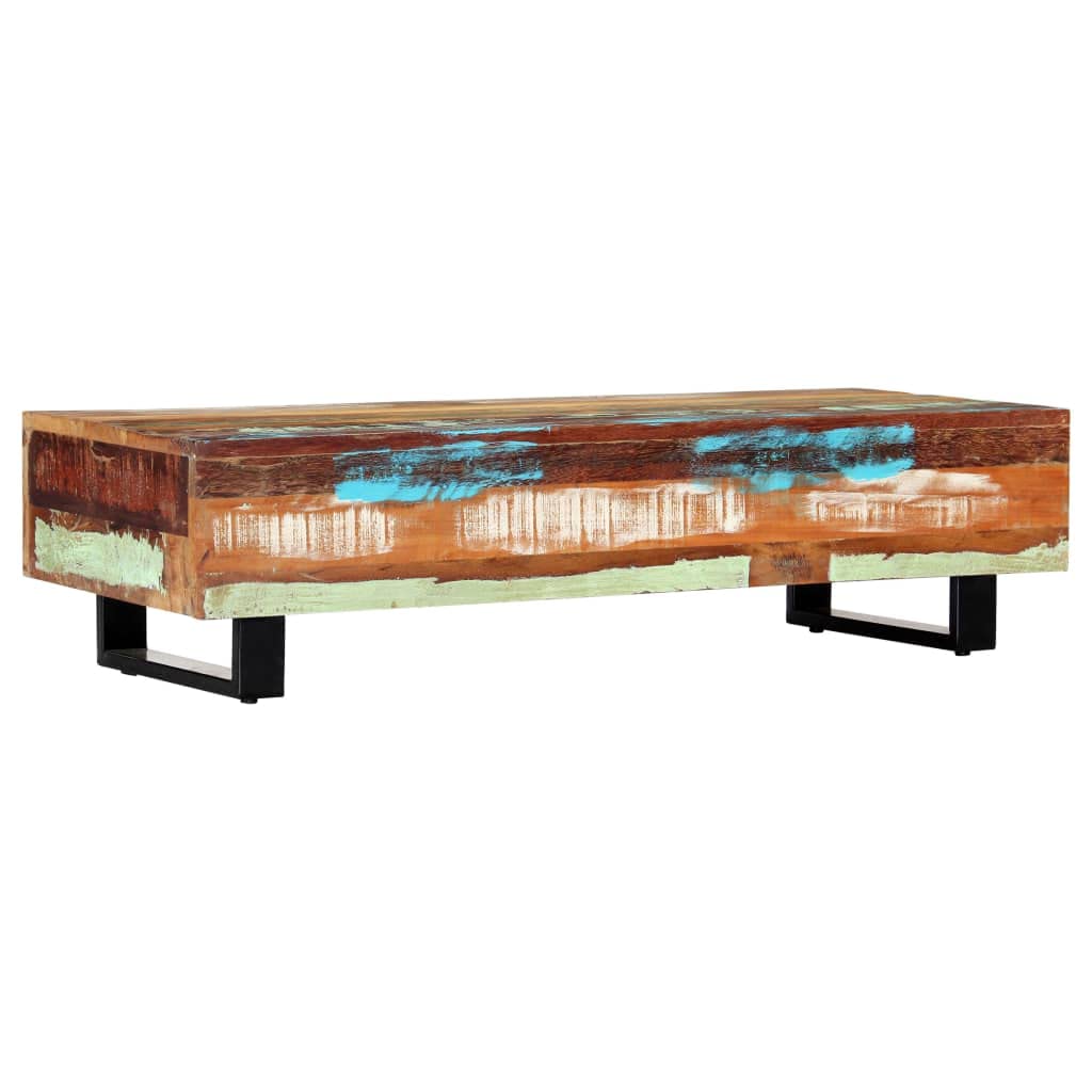 Mesa de café 120 x 50 x 30 cm madera maciza recuperada acero