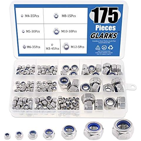 Glarks 175pcs Metric Lock Nut Kit Cover