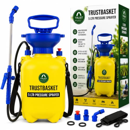 Image of TrustBasket Premium Pressure Sprayer 5 Litre | Pressure Spray Bottle for Plants | Gardening Water Pump Sprayer | Plant Spray Bottle for Garden | Spray Bottles for Gardening