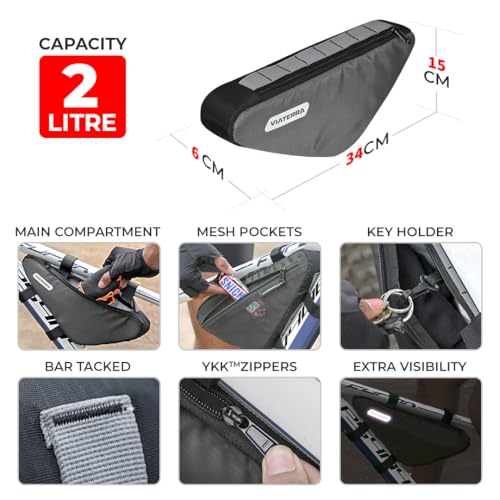 Image of ViaTerra Cycling Frame Bag | Convenient Access to Essentials | NO Interference with Pedaling or handling | Quick Installation (Grey)