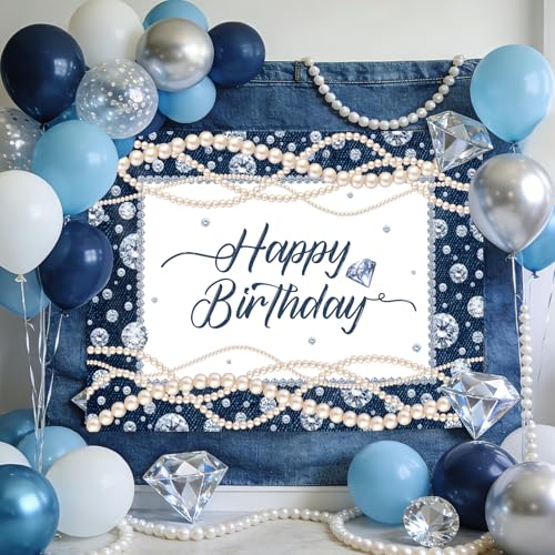 Fondo para fotografía 7x5ft Bcuuipo Happy Birthday Denim miniatura 6