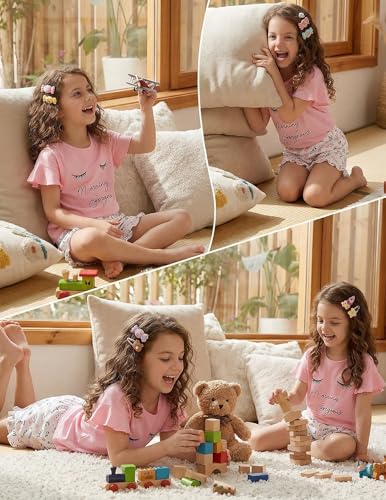 Image of Arshiner Girls Pajamas Ruffle Short Sets Cute Sleepwear Soft Kids Pjs