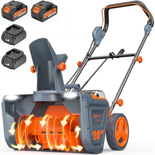 Keenstone 20' Cordless Snow Blower, Electric Snow Blower with 2×21V 4.0Ah Batteries & Dual Fast Chargers, Brushless Motor, 25ft Snow Throw Distance and Dual LED Lights, for Driveway Patio Sidewalk