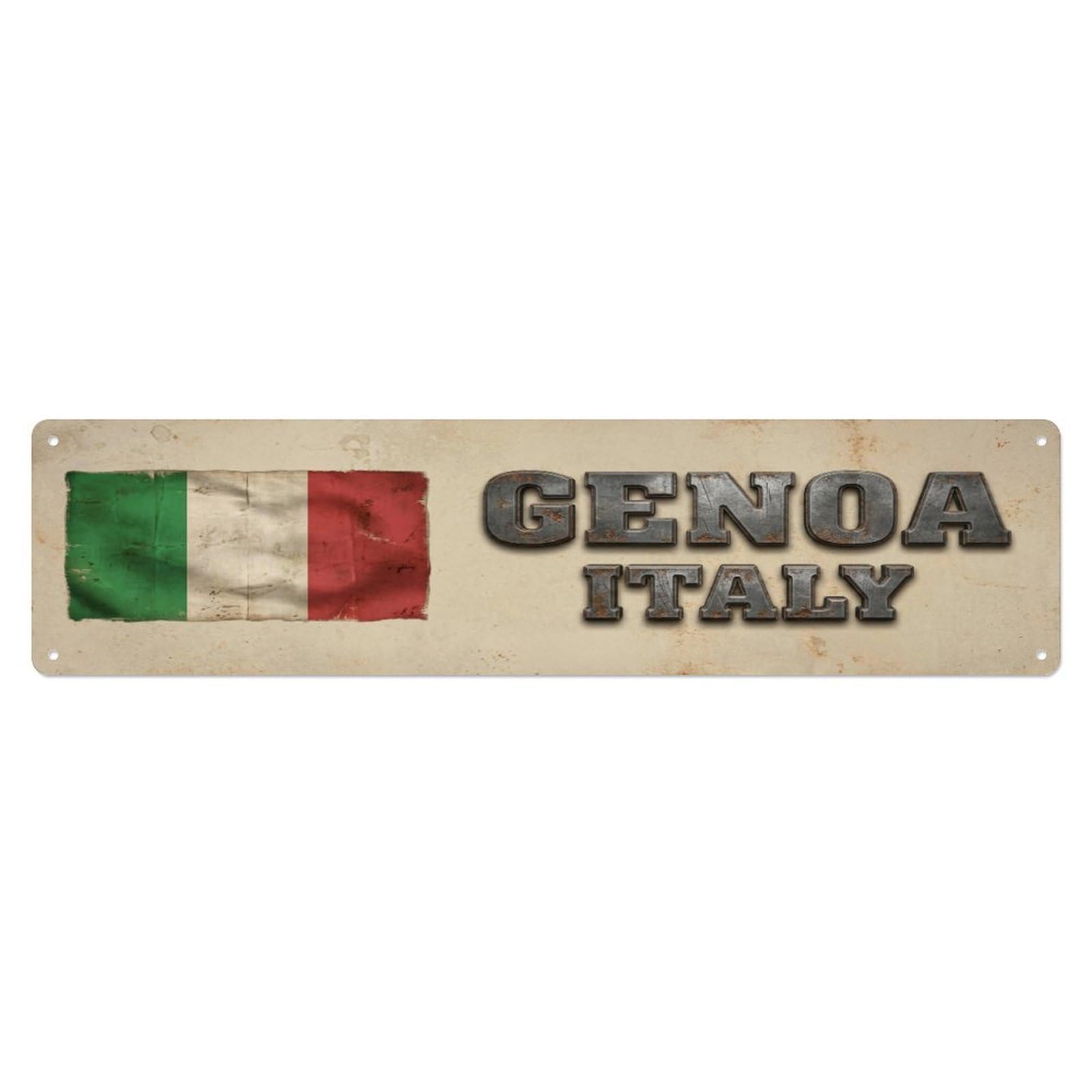 Metal Tin Sign Vintage Genoa Italy Flag Decor Rustic Travel