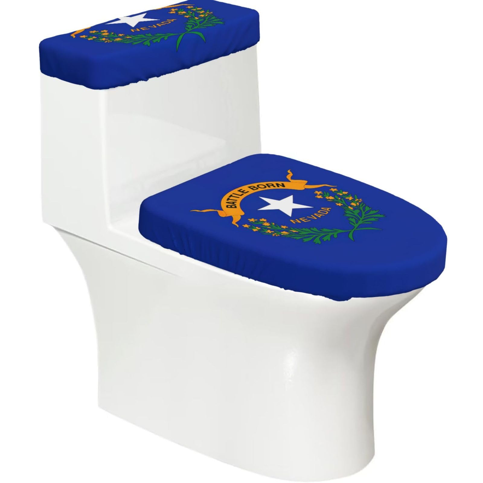 Nevada State Flag Print Bathroom Decor Toilet Lid Cover And Tank Covers, Restroom Accessories Fits Most Round