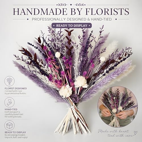 Ramo de flores secas boho púrpura 17" miniatura 3
