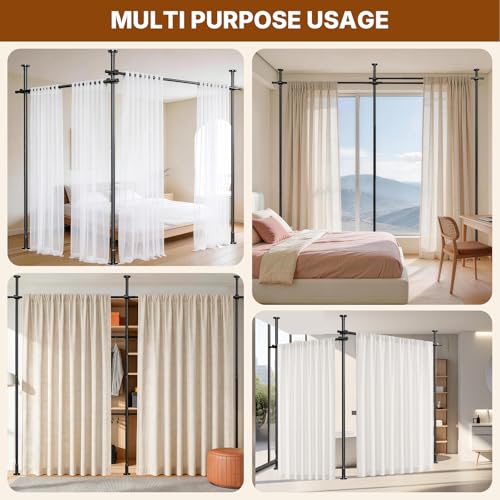 Room Divider for Room Separation No Drilling, Adjustable Floor to Ceiling Tension Curtain Rod 3.3-10ft(H) 39-71inch(W), Heavy Duty Freestanding Partition Privacy Wall Divider Space Separator, Black