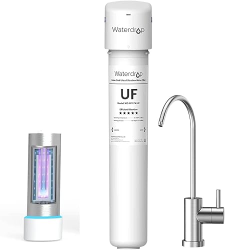 Waterdrop 17UBW-UF - Sistema de filtro de agua para debajo del fregadero de 0.01 μm y filtro de esterilización de agua LED UV ultravioleta para