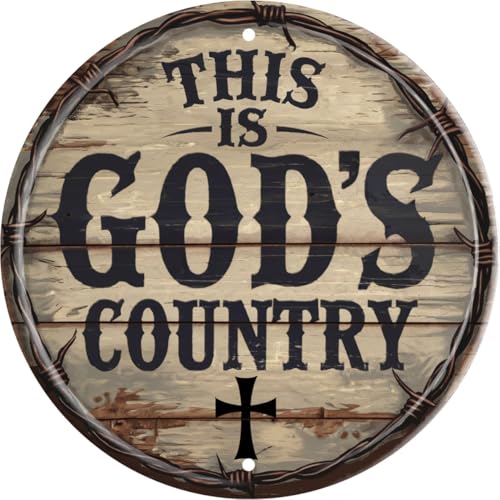 God's Country Welcome Sign for Front Door Round Metal Door Sign 8x8 Inch Home Art Office Coffee Shop or Bedroom Decor Gift Creativity