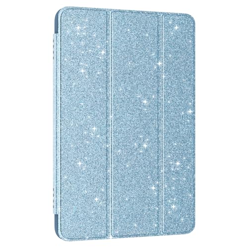 Étui intelligent et antichoc en polyuréthane souple bleu pailleté