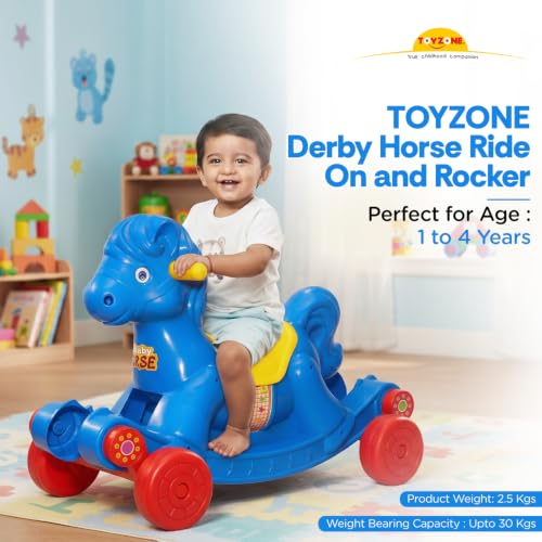 Image of Toyzone Derby Horse (Blue) | Baby Horse Rider | Horsey Rocker | Ride-on Toy for Kids | Indoor & Outdoor Rocker | Push Car | for Kids 2-6 Years