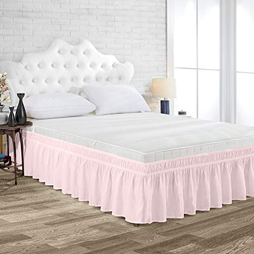 Wrap Around Bed Skirt Pink Queen Size 14 Inch Tailored Drop, Soft Double Brushed Premium Microfiber, Luxury, Easy To Care Wrinkle/Fade Resistance #TOP4