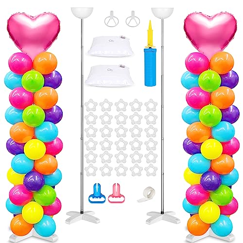 Toosci 2 Sets Adjustable Balloon Column Stand Kit And Balloon Pump,Metal 9 Feet Balloon Stands For Floor, Balloon Tower Decorations For Baby Shower Graduation Birthday Wedding Party #TOP5
