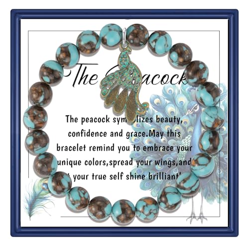 MollyQueen Peacock Gifts for Women Natural Stone Beaded Inspirational Gifts for Peacock Lover