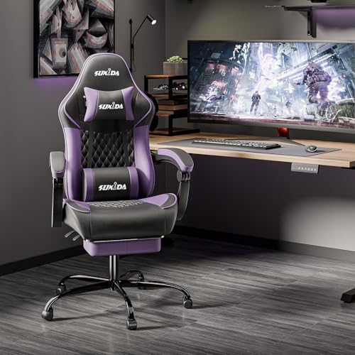 Image of Ergonomic Video Gamer Chairs Gaming Computer Chair Gamer Chairs for Adults Massage Lumbar Support Swivel Height Adjustable Headrest Backrest