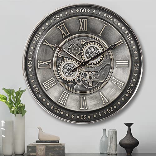 La Mejor Selección de Casas de plastico para jardin los más recomendados. 34 CLXEAST Reloj de pared grande de 24 pulgadas para decoración de sala de estar, reloj de pared con números romanos de metal plateado, funciona con pilas, reloj de pared decorativo...