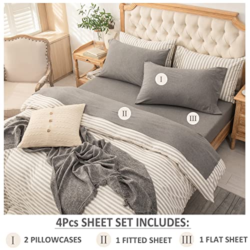 PURE ERA Jersey Knit 4pc Bed Sheet Set 100% T-Shirt Cotton Super Soft Comfy Breathable Fits Mattress Up to 20" Extra Deep Pocket (Heather Dark Grey, Full)
