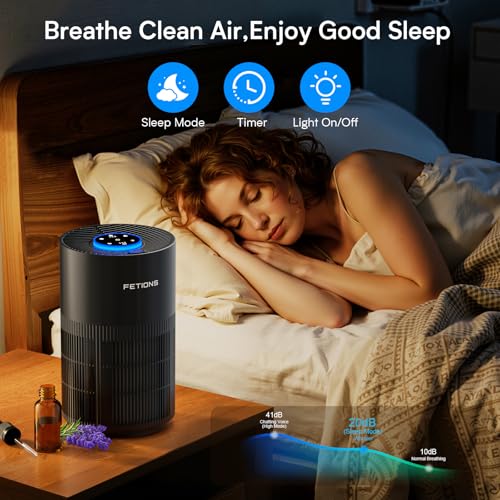 Air Purifiers for Bedroom with H14 True HEPA, Quiet Air Cleaner With Sleep Mode Night Light, Small Air Purifier Covers Up to 1280ft², 360° Air Intake, 3 Speeds, Timer, Aroma Function, Black - Image 5