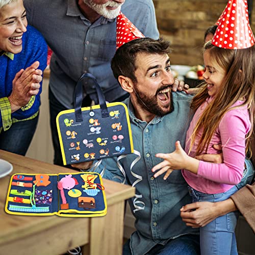 GOLDGE-Busy-Board-Giochi-Montessori-3-Anni-27-in-1-Giocattoli-Educativi-Giochi-Sensoriali-per-Bambini-3-4-5-6-Anni-Abilita-Base-di-Vita-Toy-con-Cerniere-Orologio-Fibbie-Trecce