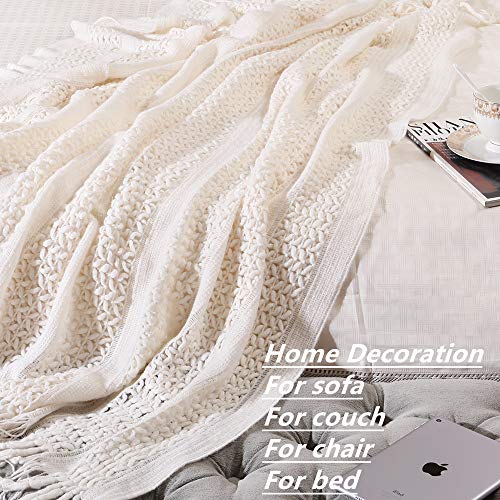 CREVENT Farmhouse Knit Throw Blanket for Couch Sofa Chair Bed Home Decoration, Soft Warm Cozy Light Weight Textured Cover for Spring Summer Fall(127cmX152cm Cream/White) - Cosy Home Interiors CREVENT Farmhouse Knit Throw Blanket for Couch Sofa Chair Bed Home Decoration, Soft Warm Cozy Light Weight Textured Cover for Spring Summer Fall(127cmX152cm Cream/White) - Image 5