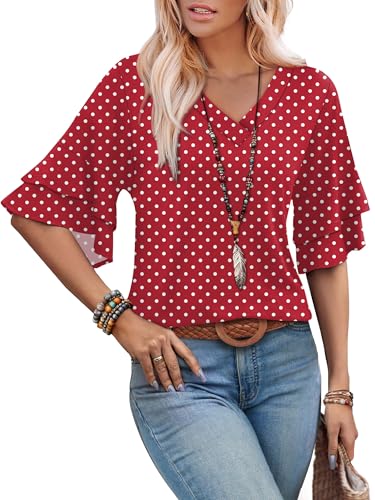 Image of OFEEFAN Spring Tops for Women Boho Shirts Fashion Clothing Cute 3 /4 Length Sleeve Blouses Dressy Casual Summer Outfits