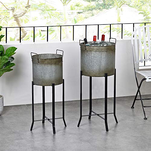 Firstime & Co.® Farmhouse Trough Outdoor Planter 2-Piece Set, American Crafted, Aged Galvanized Metal, 15.5 X 14 X 32.5 , #TOP4