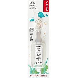 RADIUS Children's Toothbrush Pure Brush Ultra Soft BPA Free ADA Accepted Designed for Delicate Teeth for Kids 6 Months and Up - Clear - Pack of 1