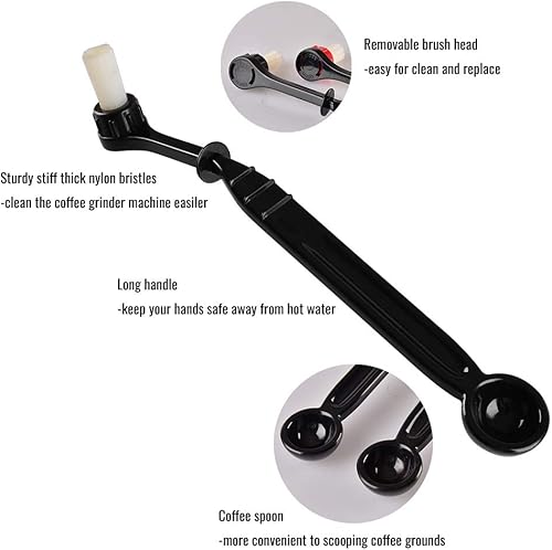 Vista 6 de CAFEMASY - Juego de cepillos de limpieza para máquina de café expreso, 2 piezas de cepillo de limpieza de café con cuchara y 2 cabezales de cepillo