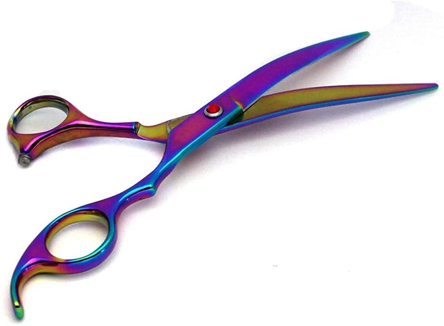 Tijeras Peluqueria Canina, Traje de tijeras curvas de acero inoxidable de 7 pulgadas de arco iris con unas tijeras de adelgazamiento curvado y conjunto de peine de acero